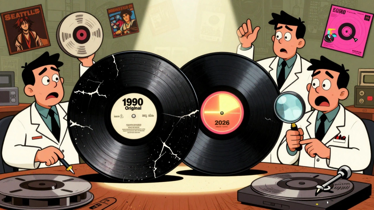 A battle between a warped 90s vinyl and a shiny 2026 reissue, with engineers watching.