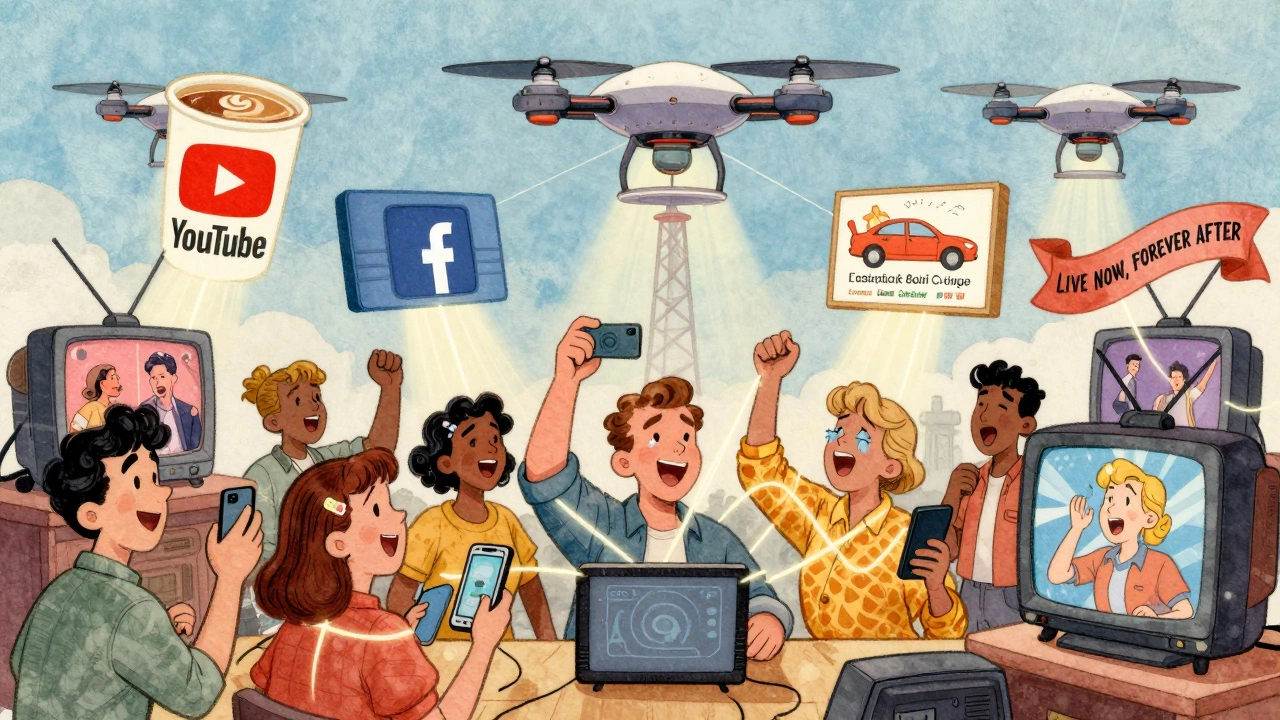 AI-powered simulcast system delivering platform-specific ads while people watch the same live concert on different devices.