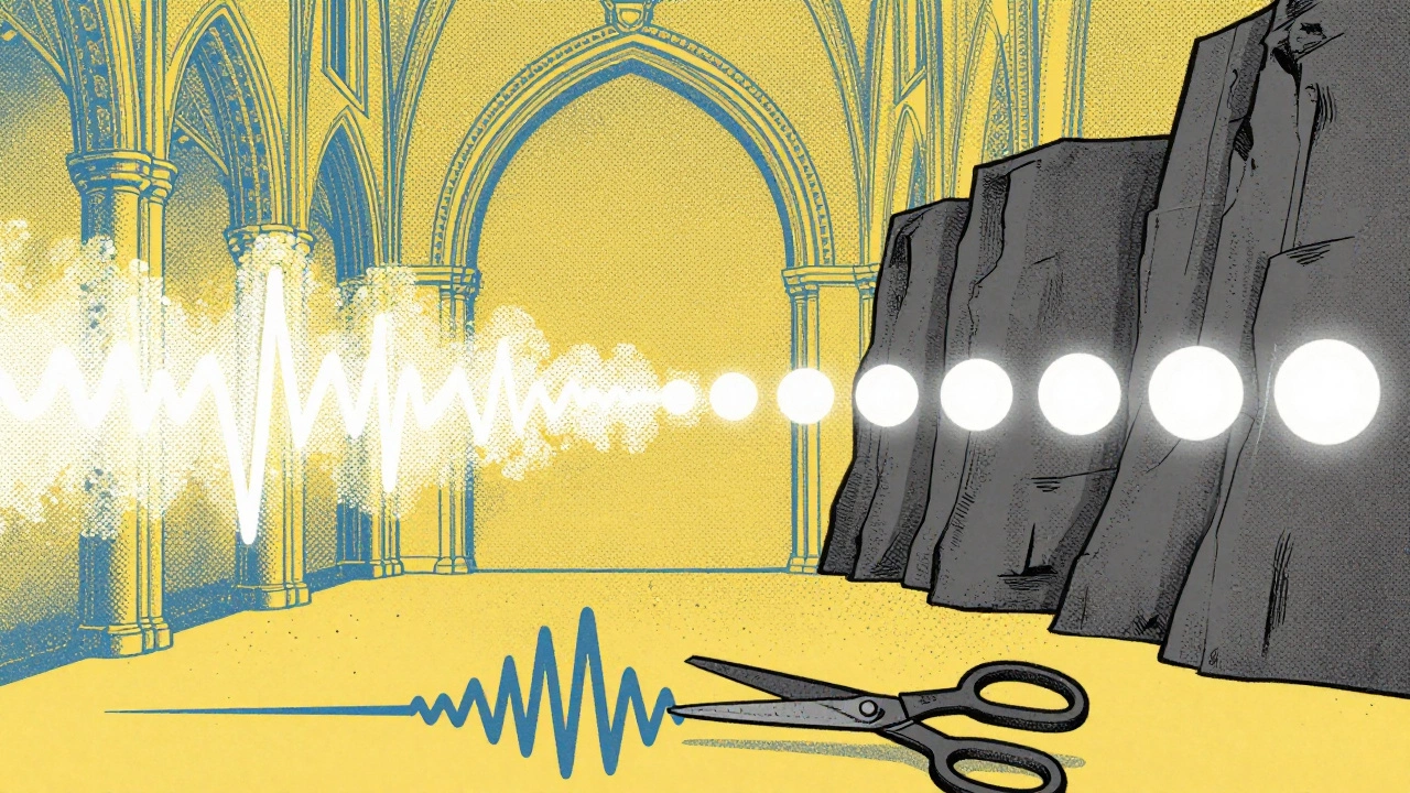 Abstract vintage art showing sound echoes and waveform clipping metaphors