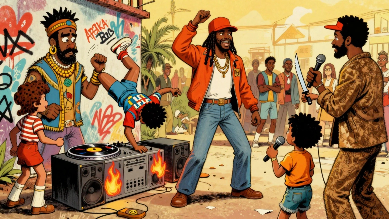 Bambaataa hosts a block party where kids trade violence for creativity, spray paint, and breakdancing.