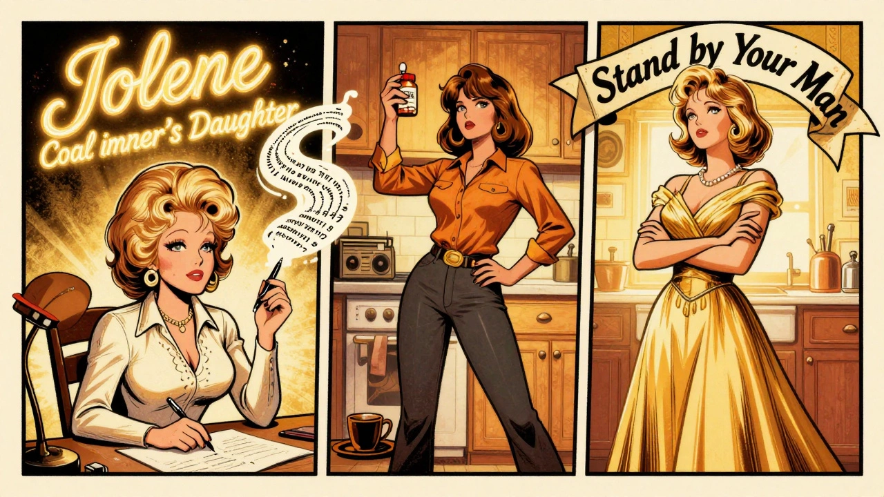 Dolly Parton, Loretta Lynn, and Tammy Wynette as pioneering women of country music, each embodying bold storytelling and defiance.
