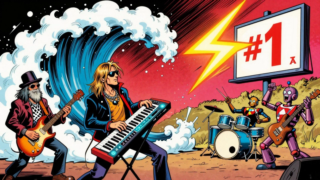 Eddie Van Halen playing a synth instead of a guitar, launching a lightning bolt soundwave to a #1 chart.