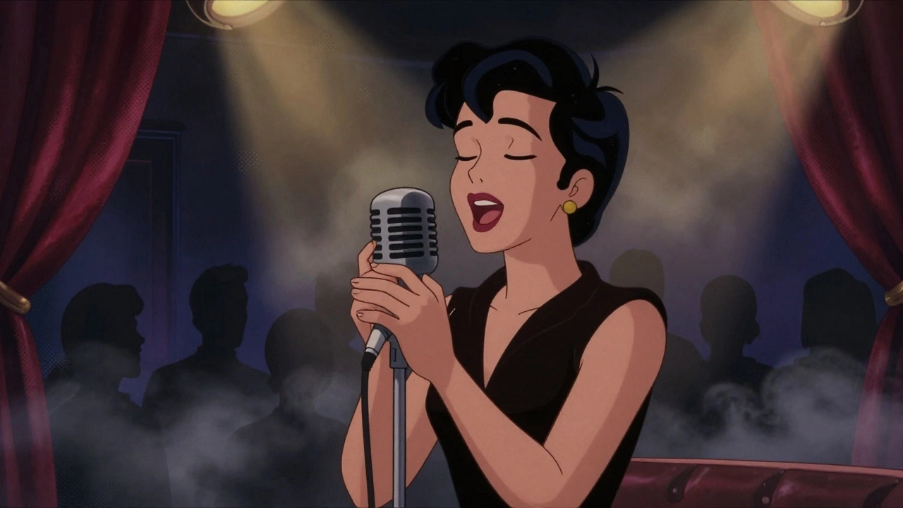 Singer performing emotionally in a smoky 1980s lounge setting.