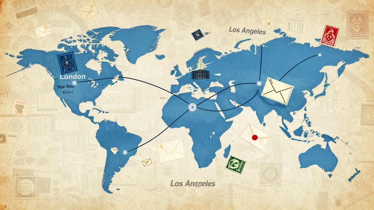 Zines traveling between cities through mail network system