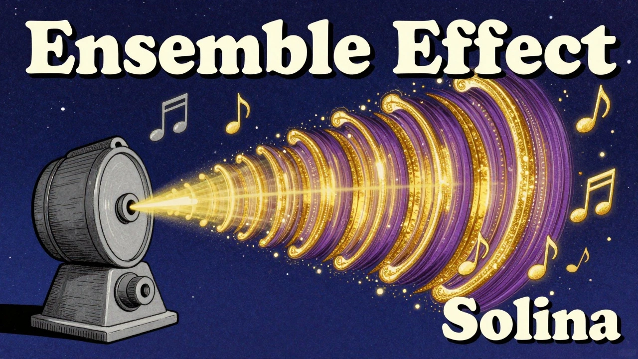 Cartoon illustration of a thin musical note transforming into a lush, colorful wall of sound.