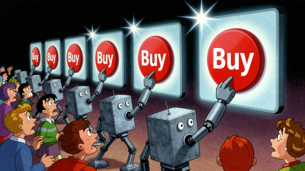 Robot bots rapidly clicking buy buttons and pushing away human ticket buyers
