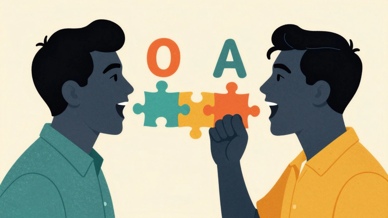 Vintage cartoon illustrating vocal blend with colorful puzzle pieces.