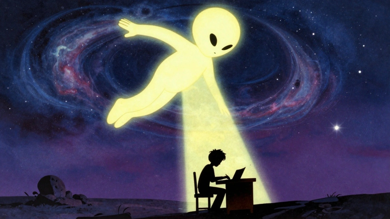 Alien starman inspiring Ziggy Stardust in retro comic art