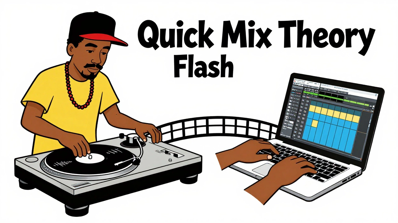 Illustration connecting vintage DJ techniques to modern digital loops