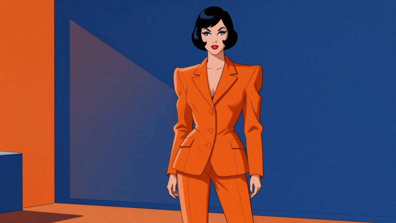 Illustration of woman in oversized power suit with big shoulders
