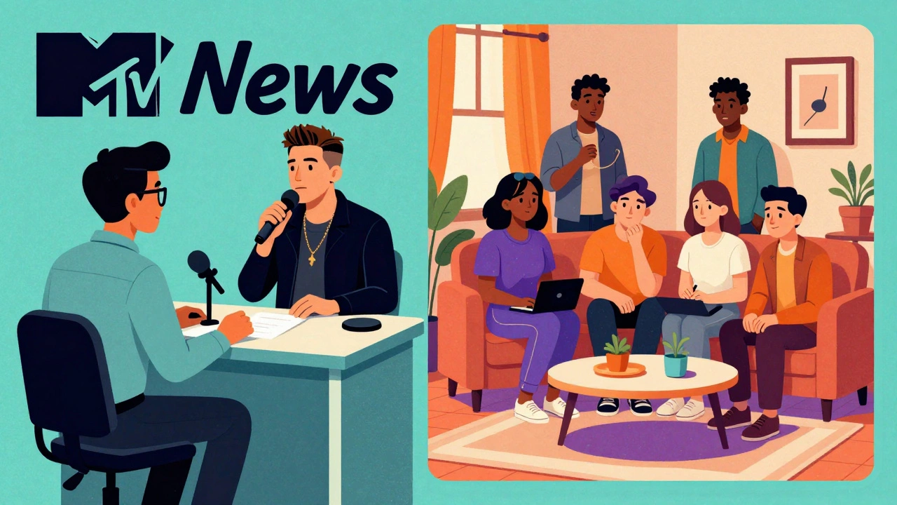 Illustration showing MTV news anchor and Real World cast members