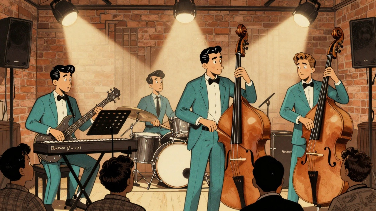 Modern fusion band performing with clarity and intimacy in a small theater