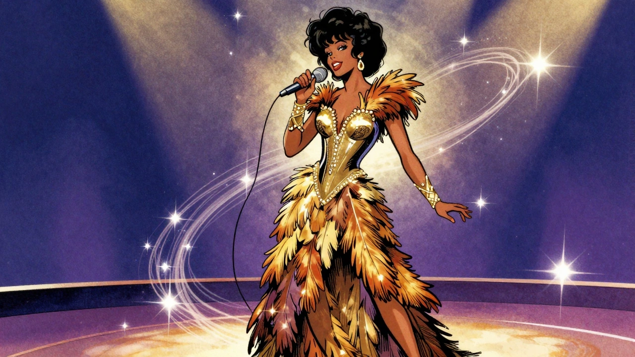 Retro illustration of a glamorous diva performing under disco lights