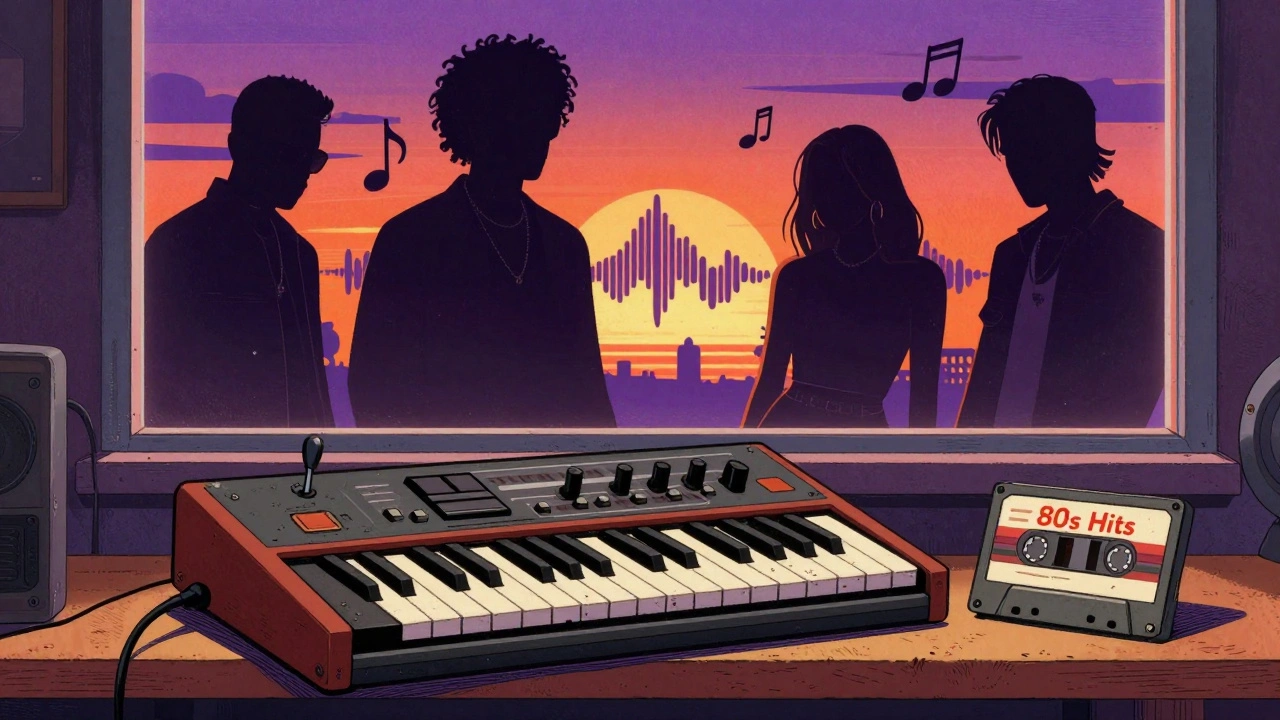 Retro illustration of old synth inspiring modern pop music legacy