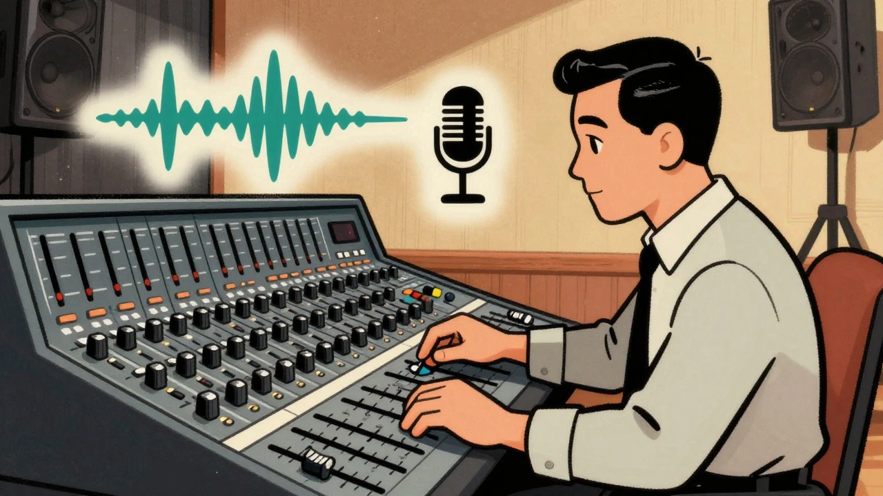 Sound engineer adjusting mixing board for polished audio quality