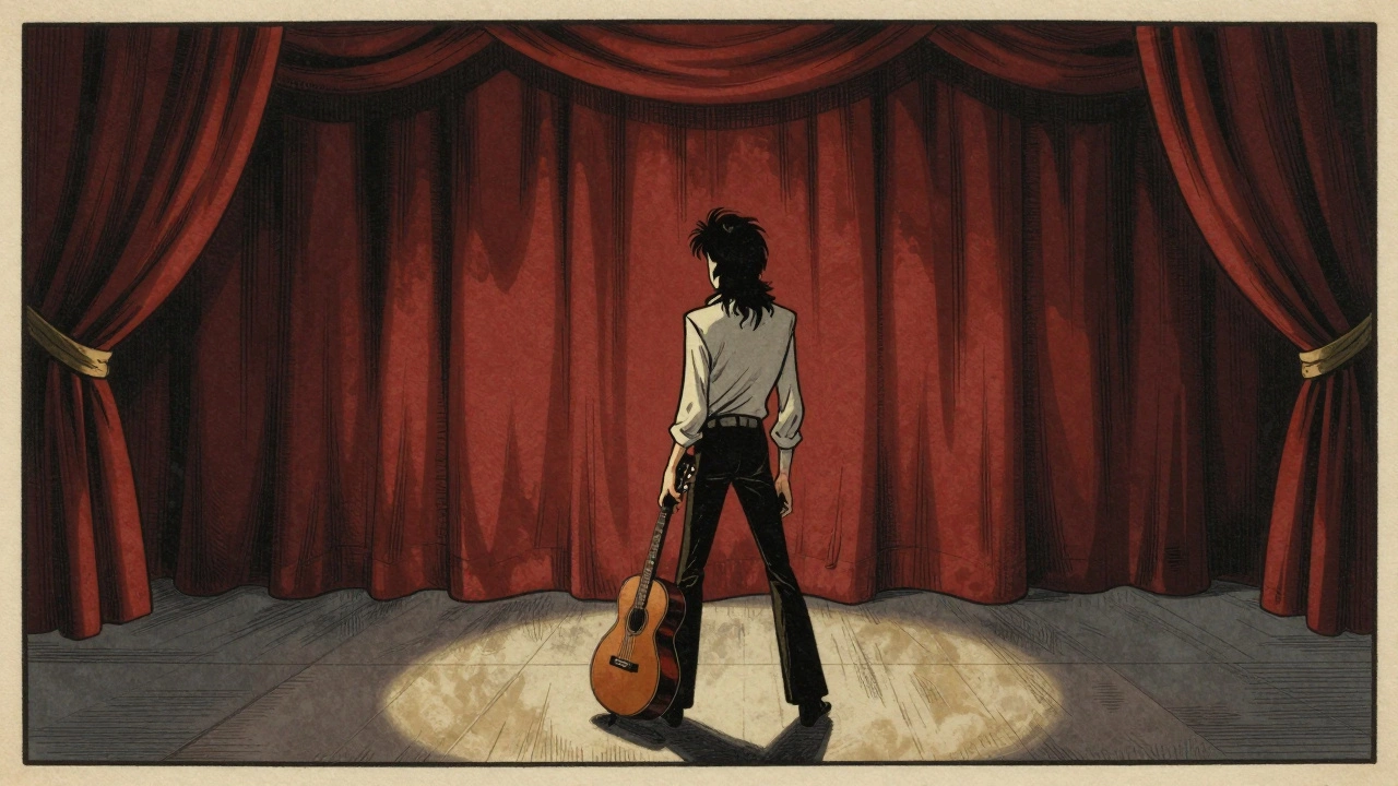 Ziggy Stardust ending his final show in vintage illustration