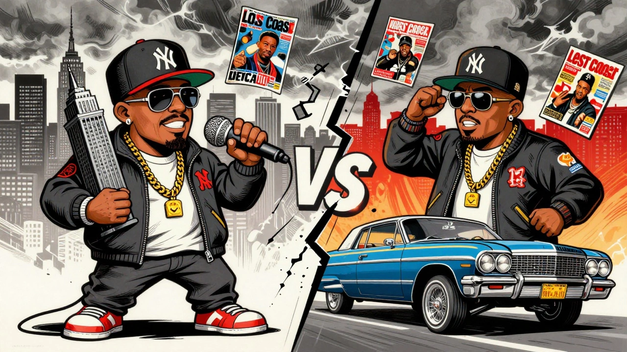 Cartoon depiction of East Coast vs West Coast rivalry
