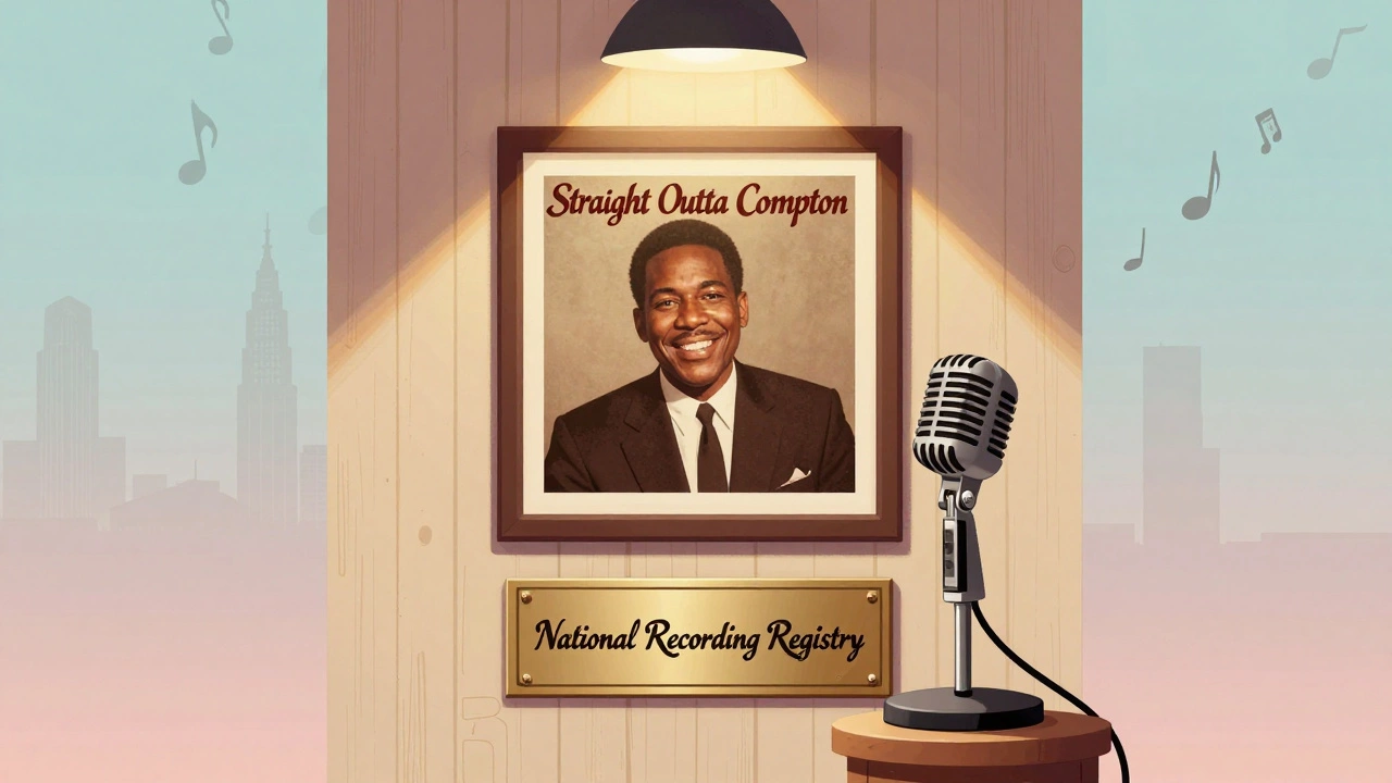 Cartoon of album in historical archive with spotlight