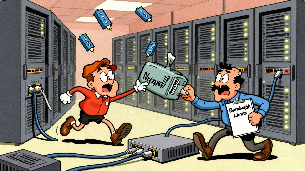 Cartoon of IT admin managing campus network traffic