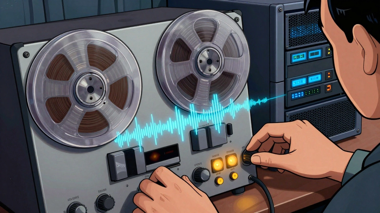 Illustration of analog tape being digitized
