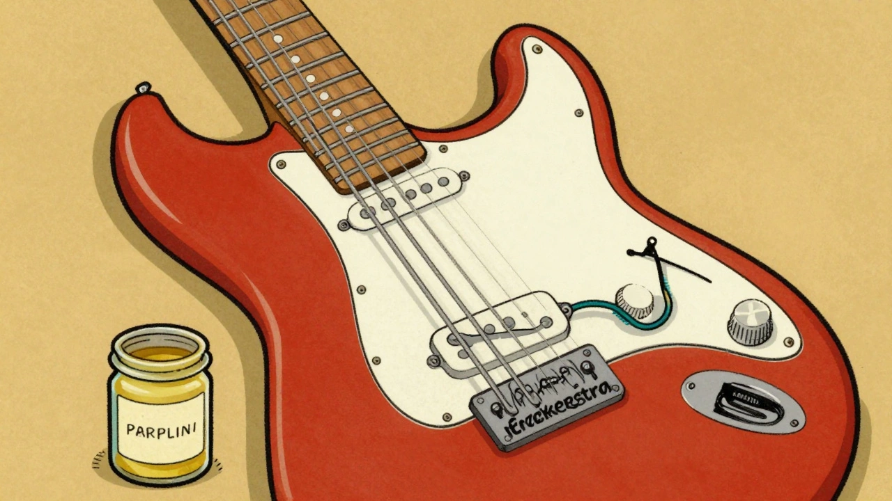 Illustration of custom guitar wiring and wax-potted pickups