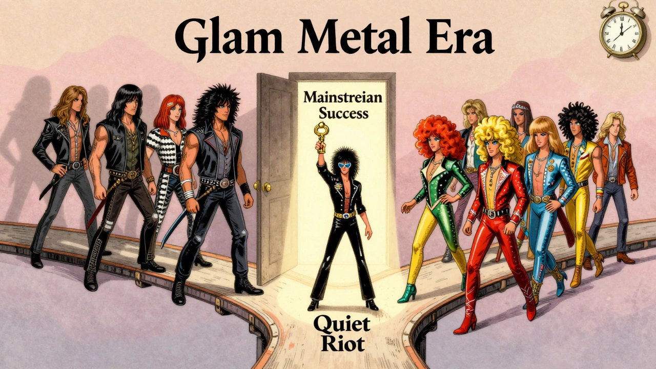 Illustration of Quiet Riot bridging heavy metal and mainstream pop success