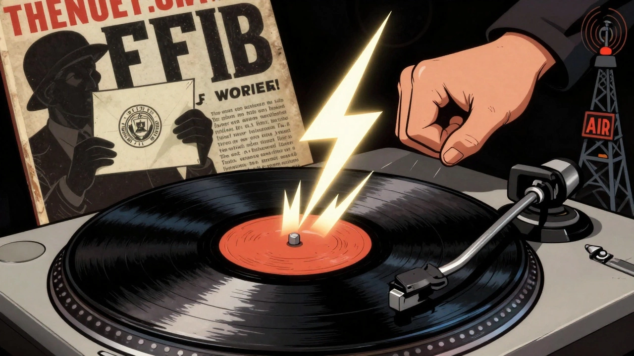 Retro illustration of vinyl record with controversial sound waves