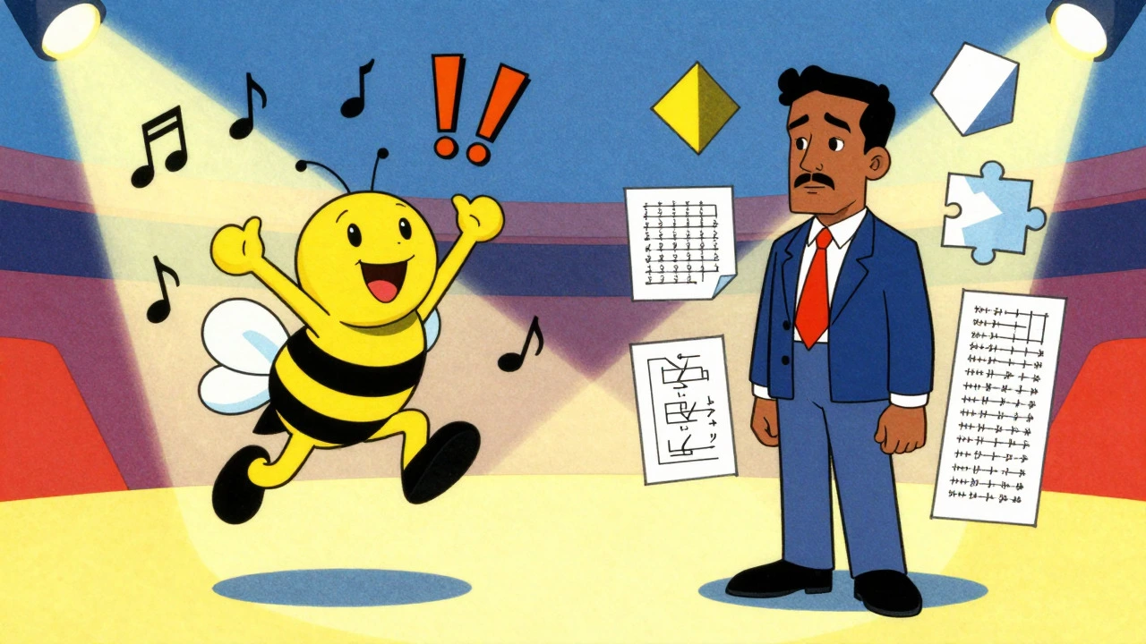Cartoon comparison of party hype versus technical lyrical skill in early hip-hop.