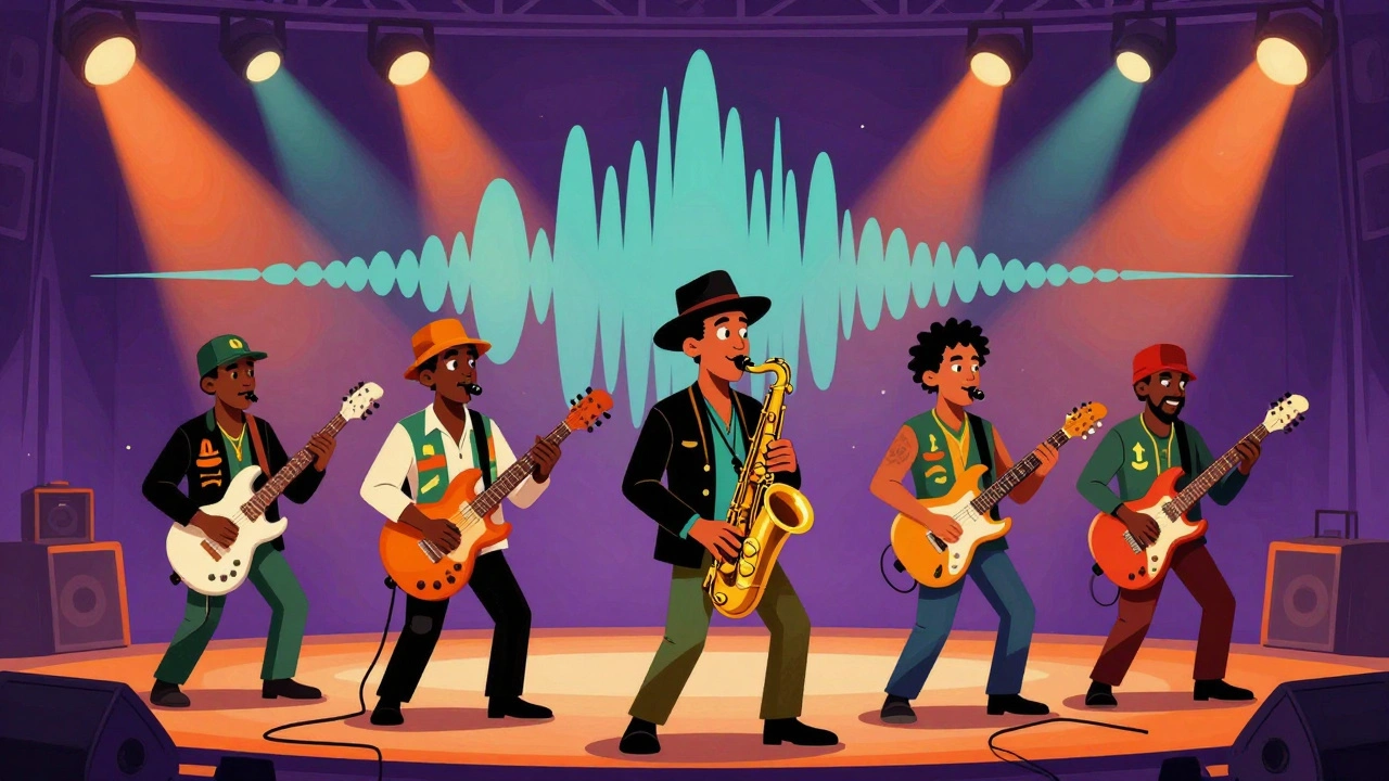 Cartoon of British reggae bands influencing modern UK music genres