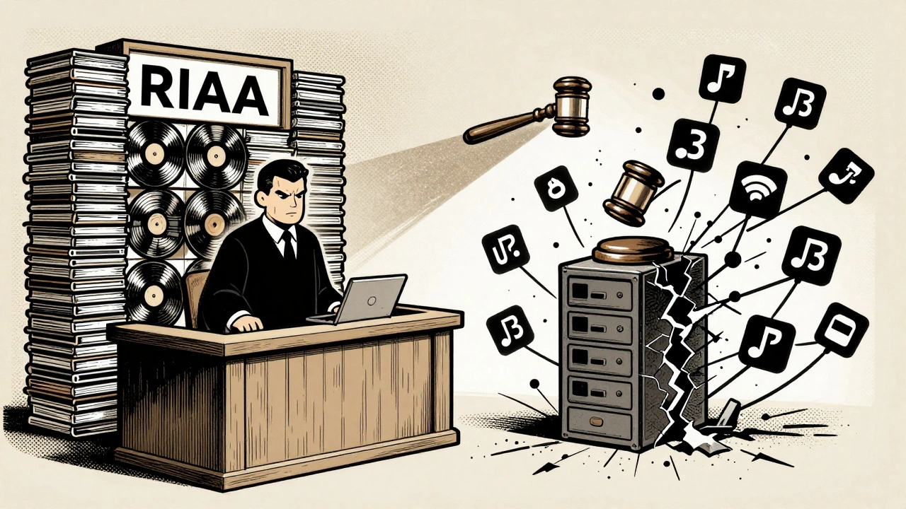Courtroom battle between record labels and digital file sharing technology