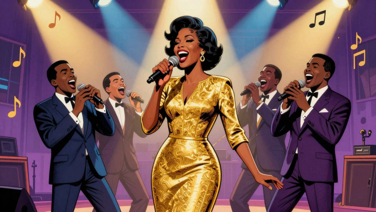 Gladys Knight and the Pips performing with dynamic energy