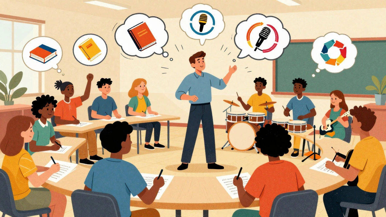 Youth workshop teaching music and social awareness in community center