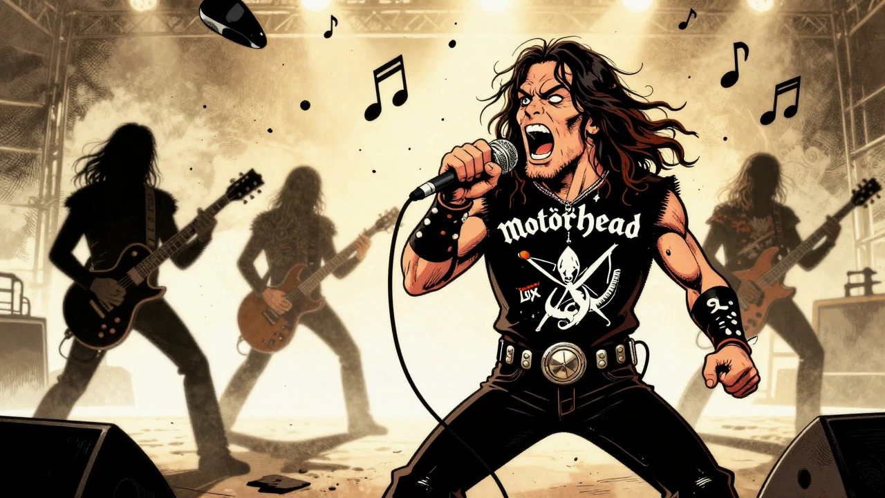 Cartoon showing Motörhead influencing the rise of thrash metal bands.