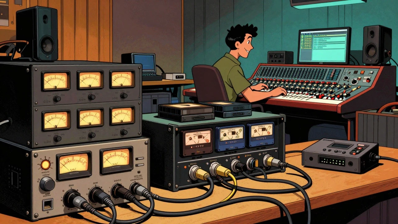 Illustration of hybrid analog and digital studio gear in the 90s
