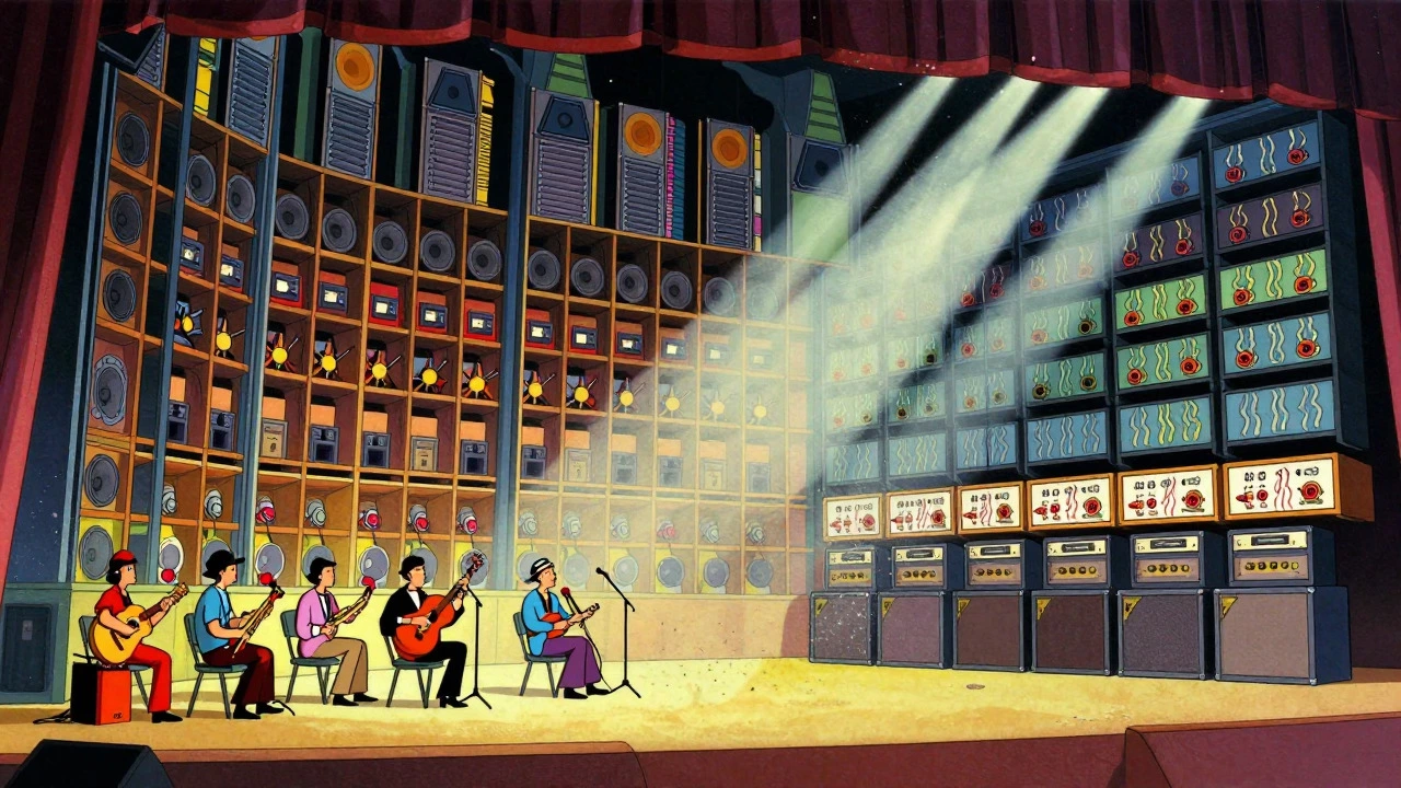 Illustration of the Grateful Dead's Wall of Sound stage structure