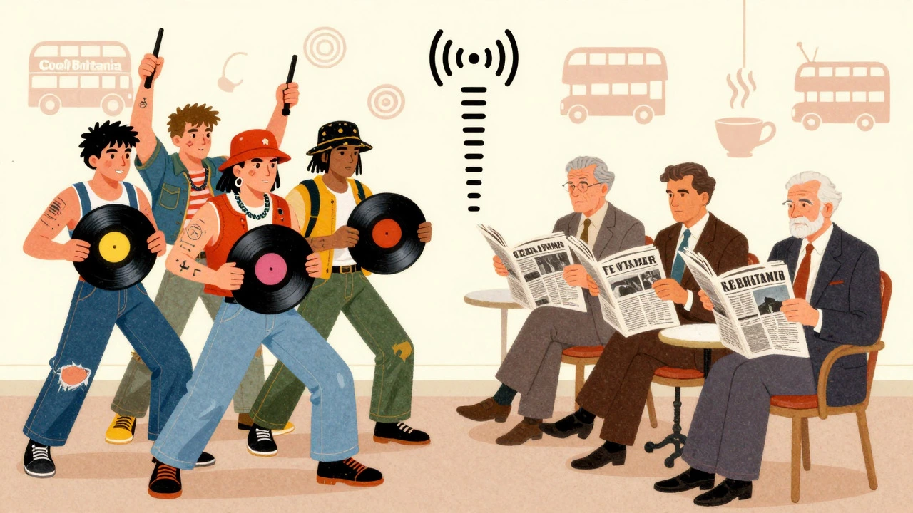 Illustration showing different media perceptions of Britpop feud