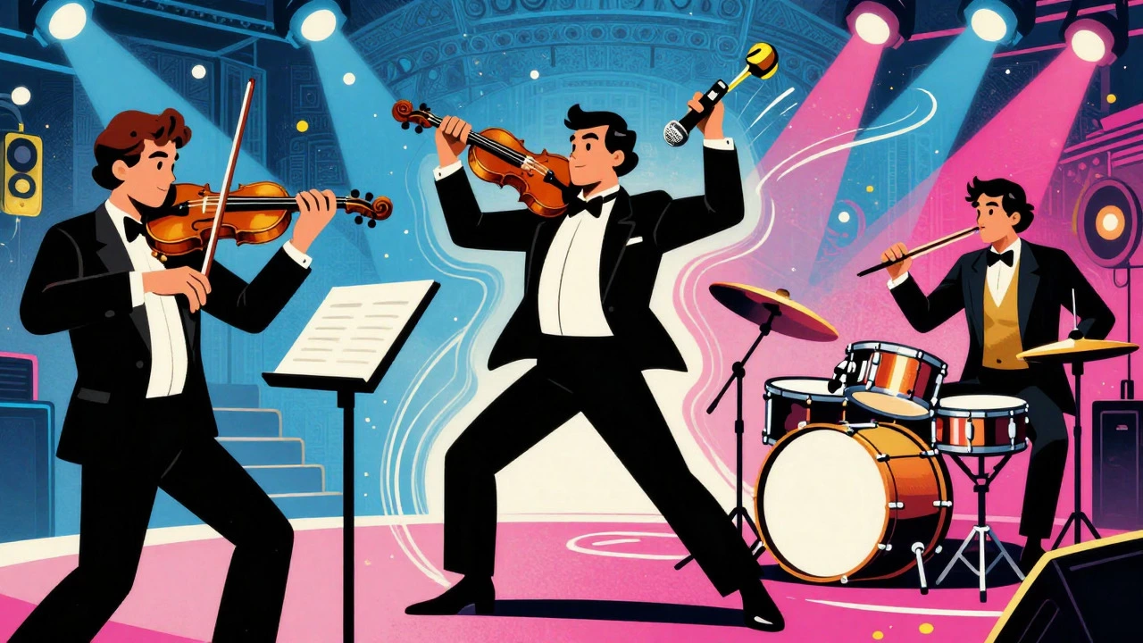 Illustration showing the transition from orchestral music to disco in 1970s India
