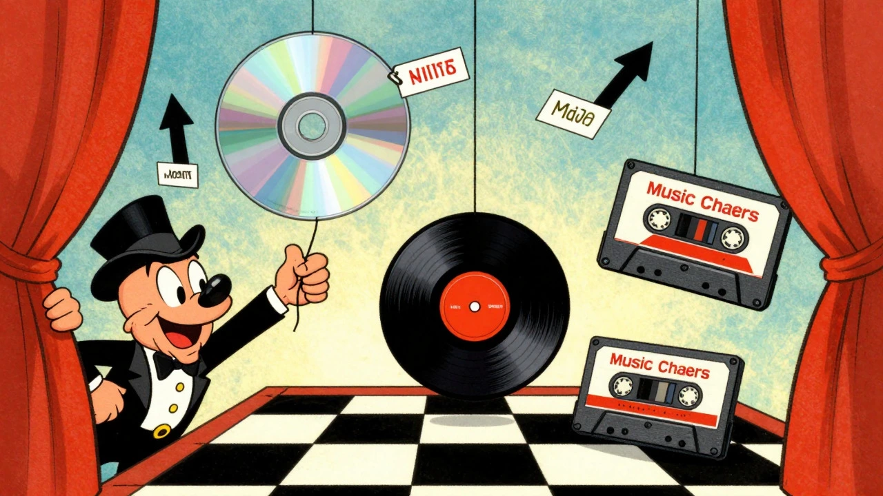Record executive manipulating different music formats for chart success