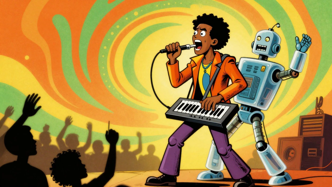 Roger Troutman performing with a talkbox on stage