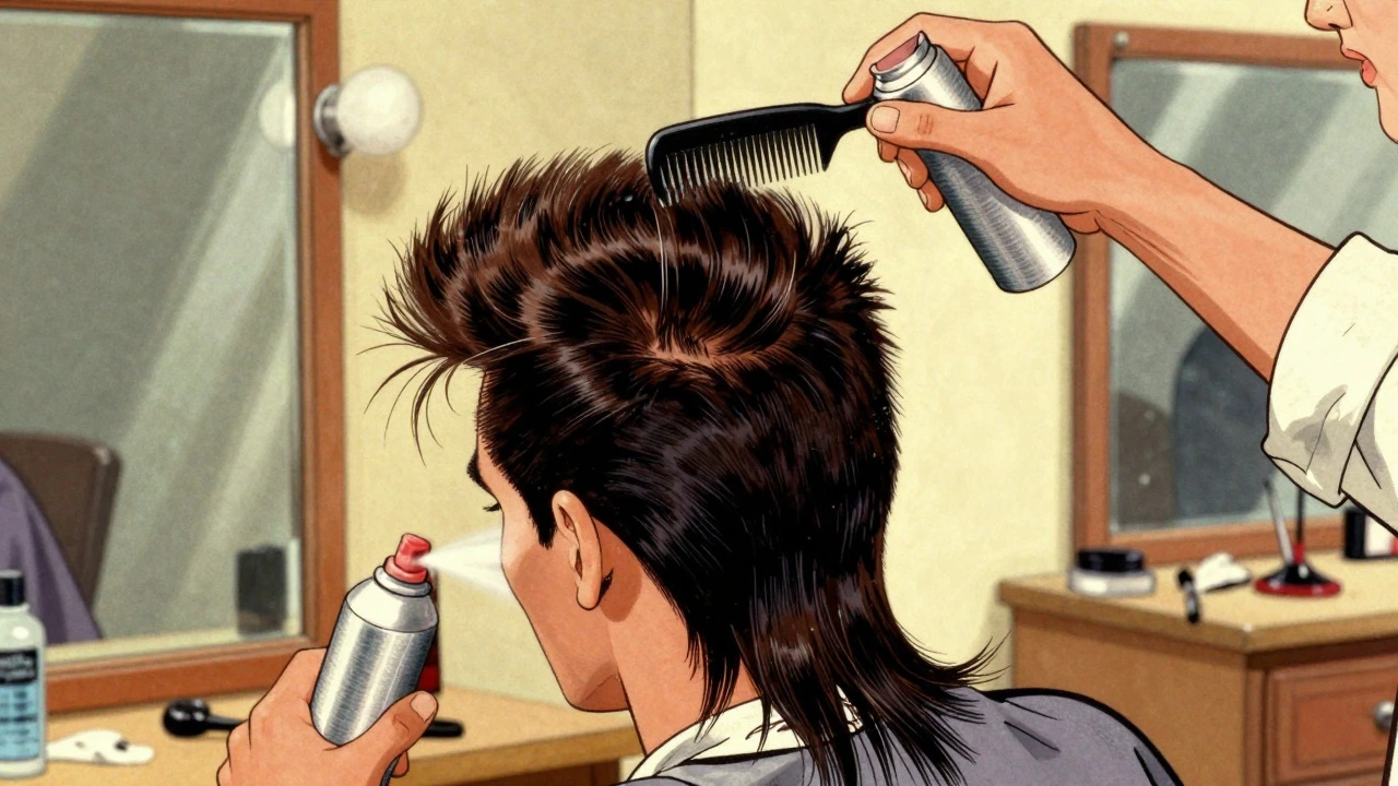 Stylist backcombing hair to create voluminous 80s glam metal look