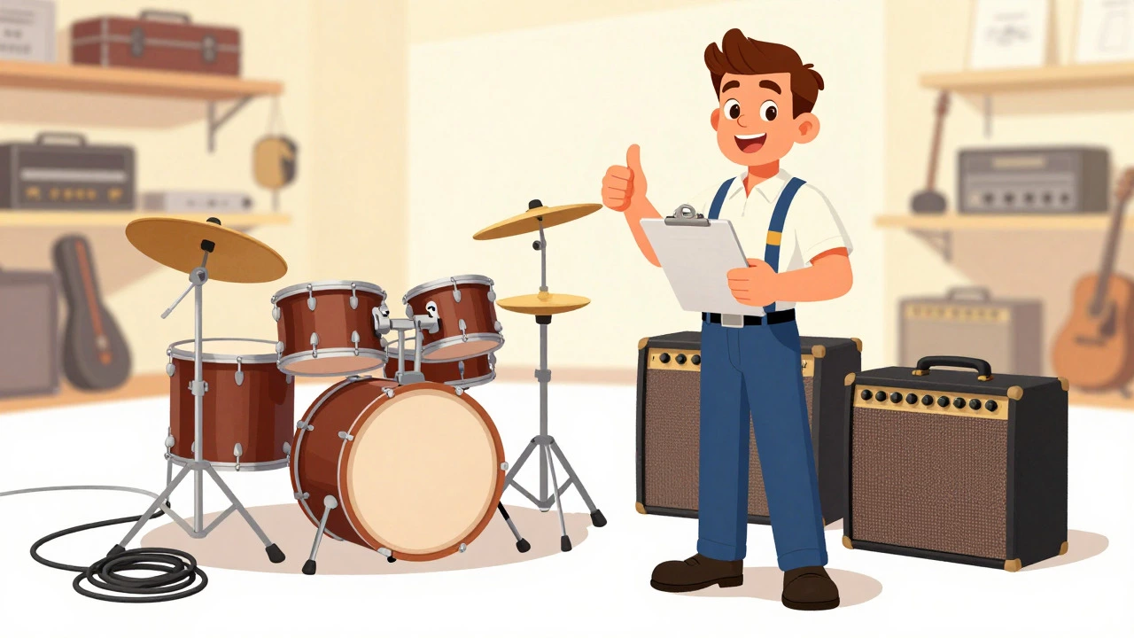 Technician presenting ready-to-use rental backline gear