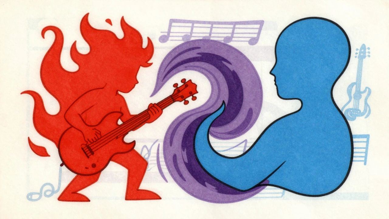 Vintage cartoon showing two musical shapes blending together to represent smooth transitions