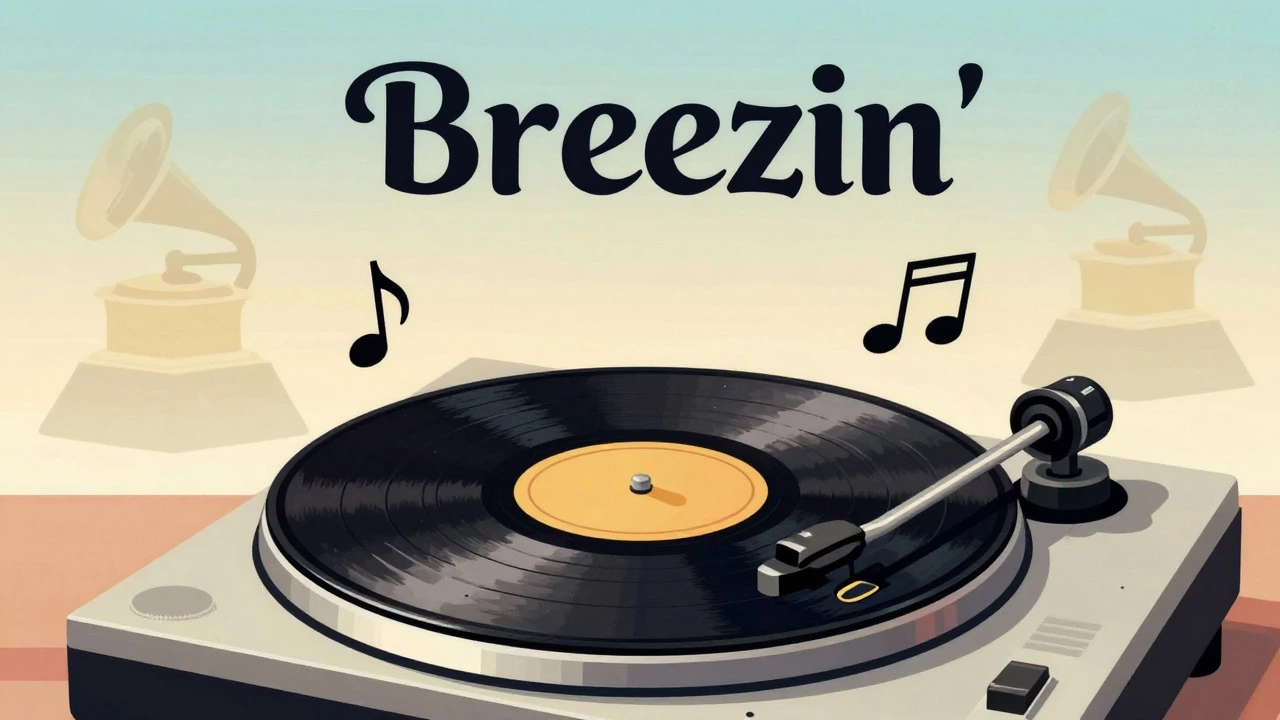 Vinyl record with musical notes symbolizing Breezin's legacy