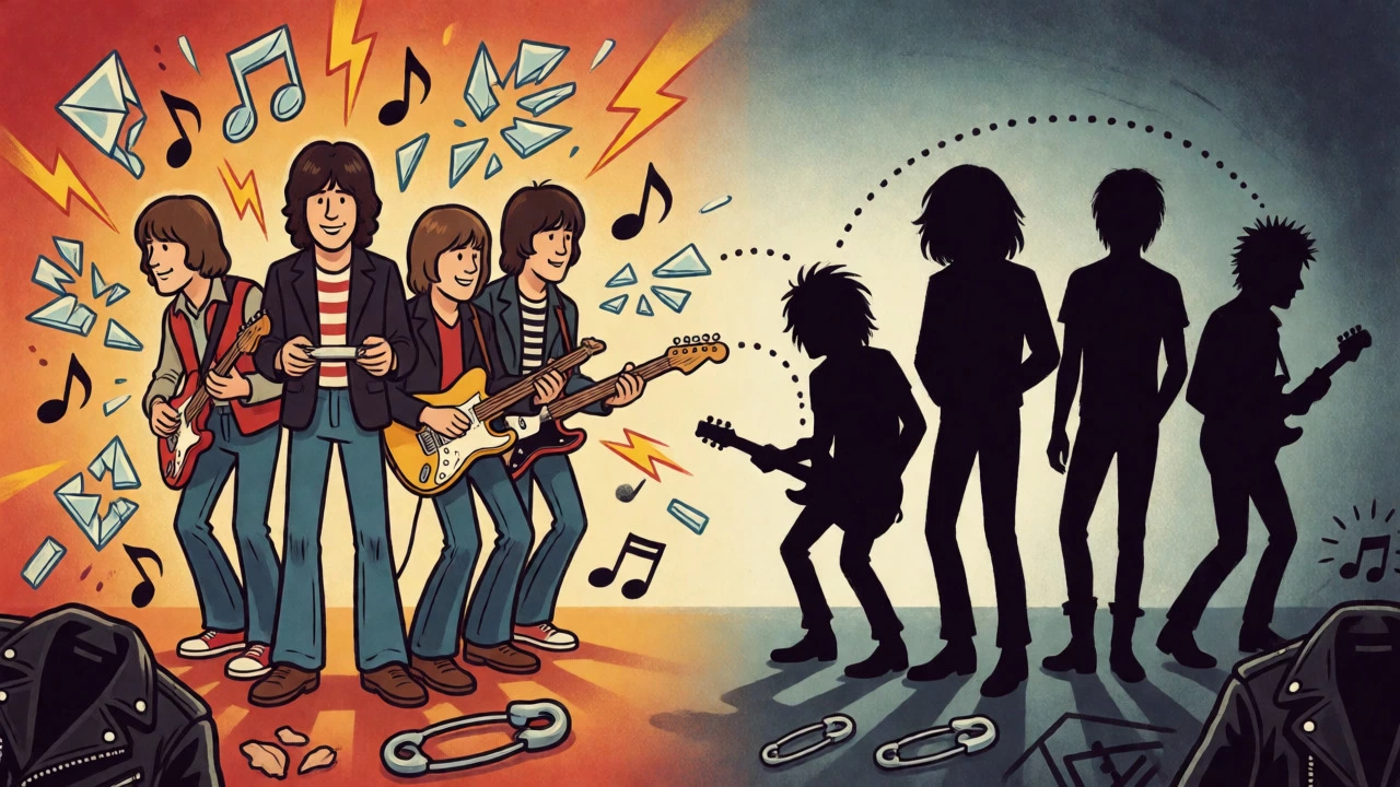 Cartoon showing New York Dolls influencing future punk bands