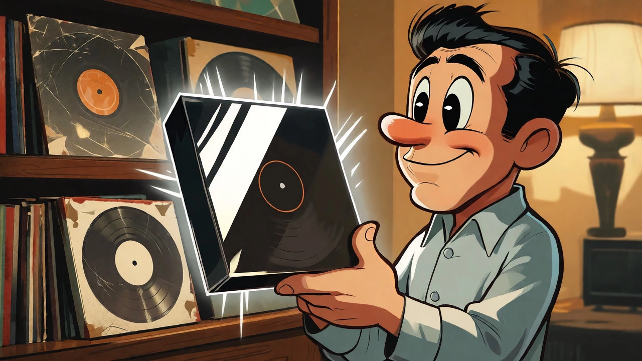 Collector compares a new shiny vinyl reissue with old records.