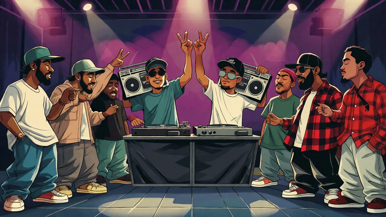DJs uniting rival rappers in a neutral cypher space during the 90s