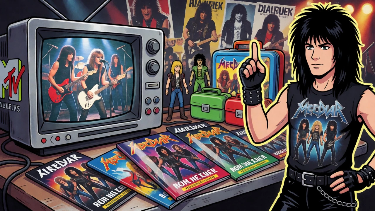 Montage of MTV screens, band tees, and tour programs