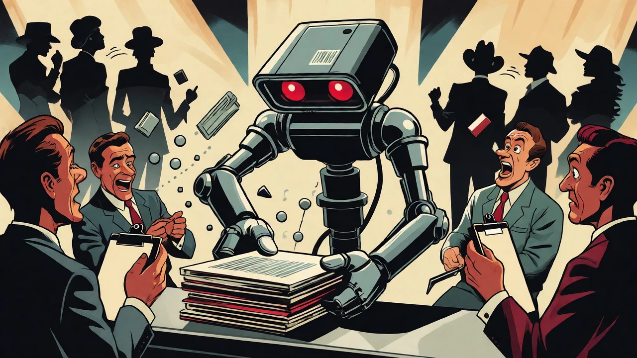 Vintage cartoon of a giant barcode scanner revealing hidden music genres