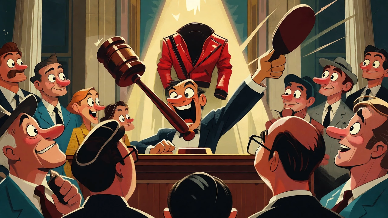 Auctioneer selling the red jacket to an excited crowd