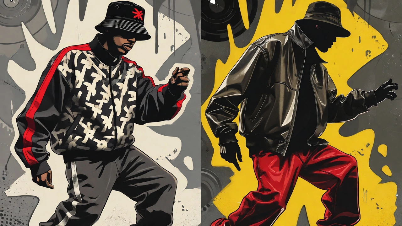 Illustration blending hip-hop streetwear with luxury fashion styles